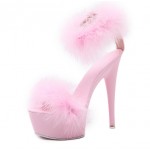 Pink Feather Fur Flurry Sexy Platforms Super High Stiletto Heels Sandals Shoes